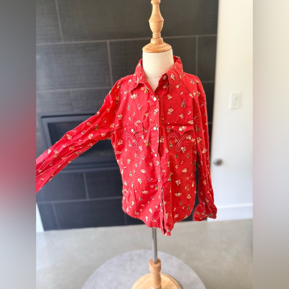 Red Floral Kids Button Down Shirt